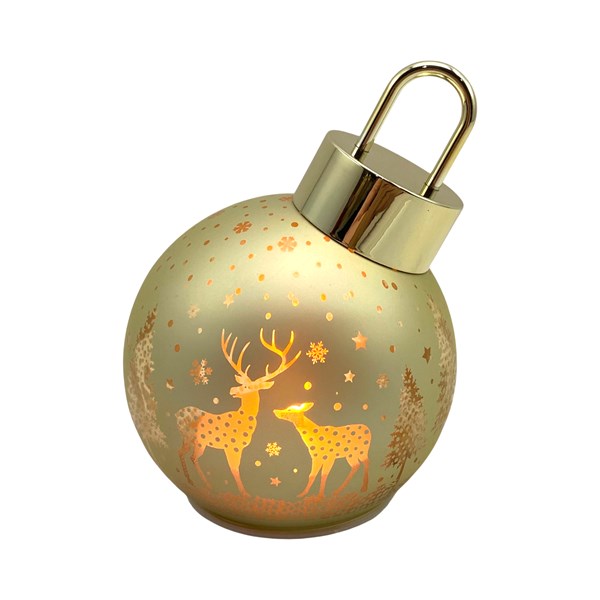Light Up Gold Reindeer Bauble - 15cm