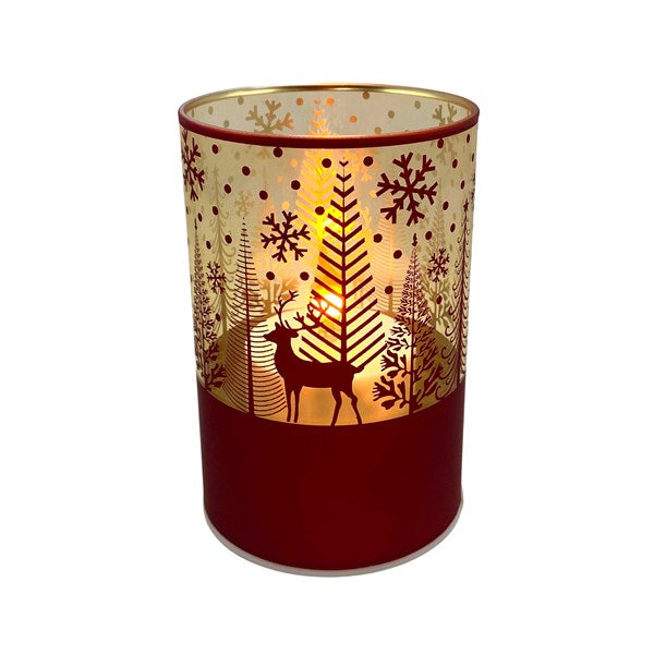 Light Up Red Reindeer Column with Flame Effect - 15cm