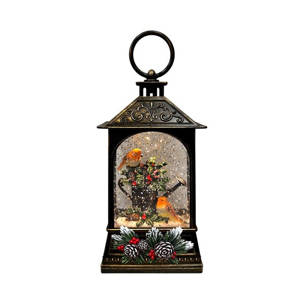 Light Up Robins Christmas Lantern Water Spinner - 24cm