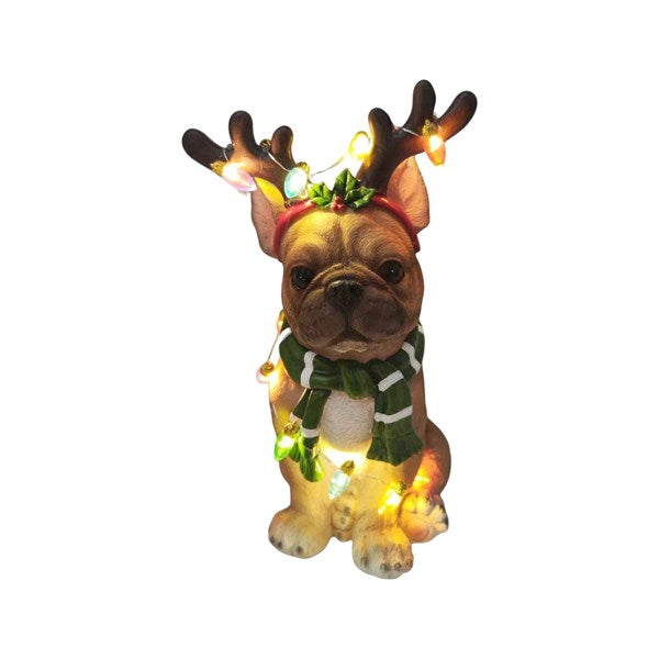 Light Up Christmas Frenchie Bull Dog Ornament - 25cm