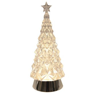 Tall Christmas Tree Glitter Water Spinner with Warm White LED Lights - 28.5cm