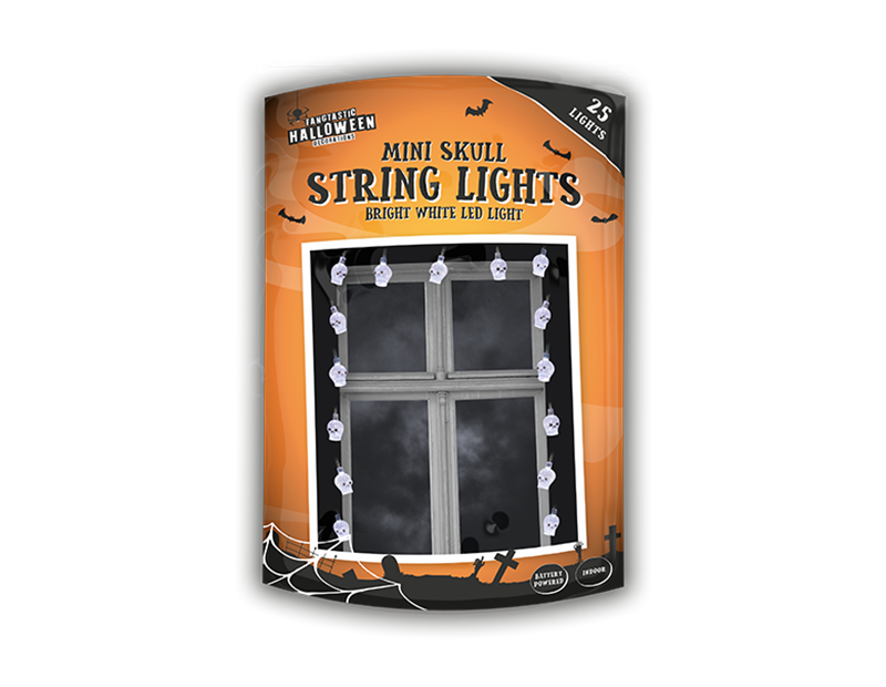 Halloween Mini Skull Battery Operated String Lights 2.8m - Bright White