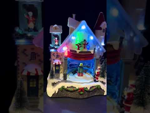 Animated Winter Castle Village Scene Battery Operated with Drop Light Micro LED Icicles