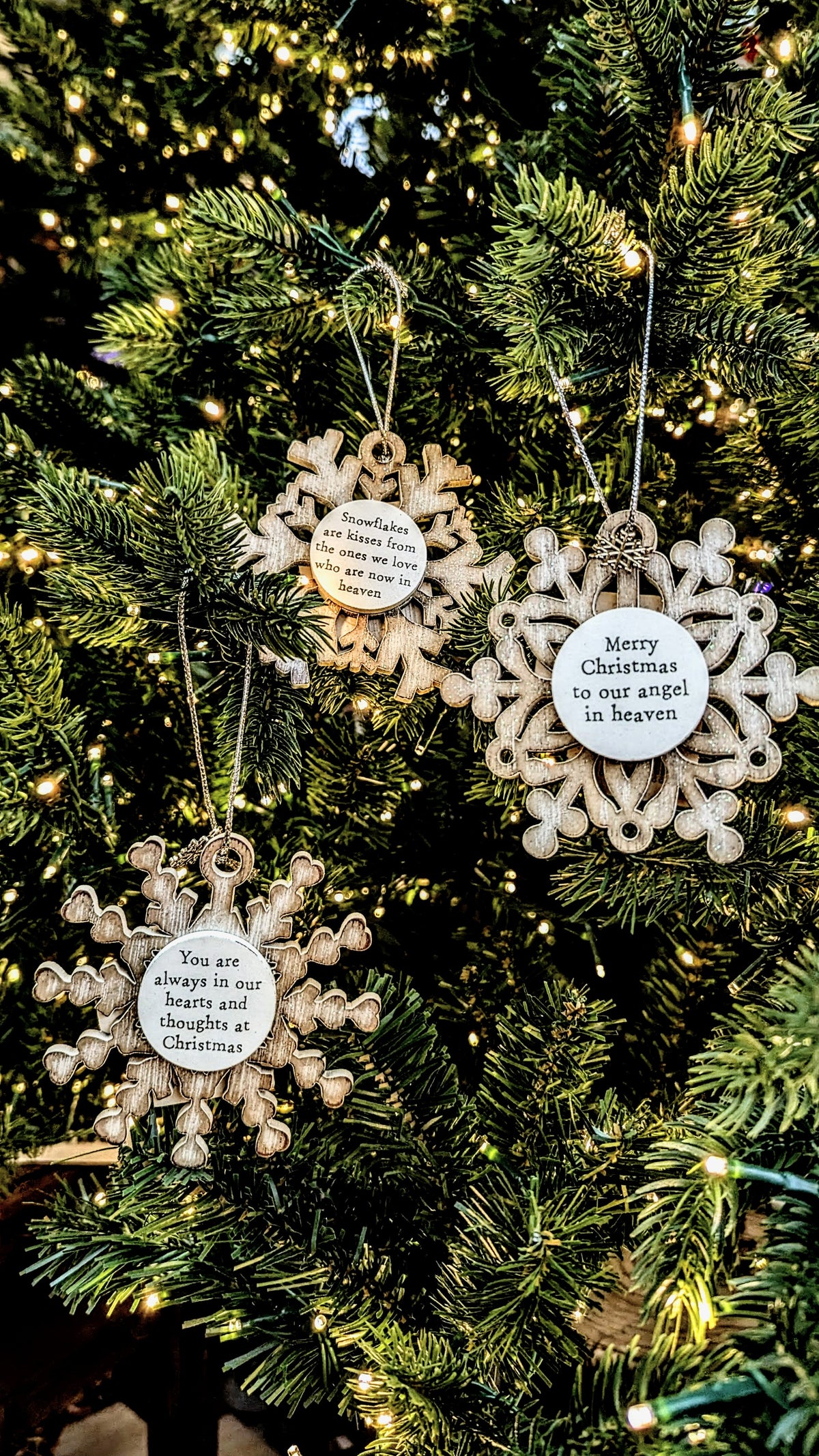 Christmas Snowflake Hanger Natural Wood With Charm & Quote