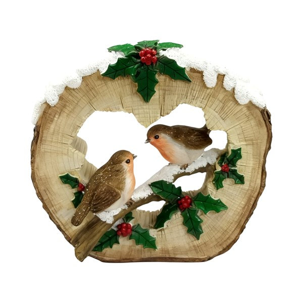 Robin in Tree Stump Christmas Ornament - 14cm