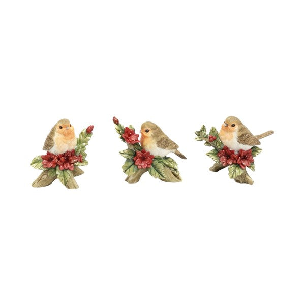 Robin and Poinsettia Small Christmas Ornament - 8cm