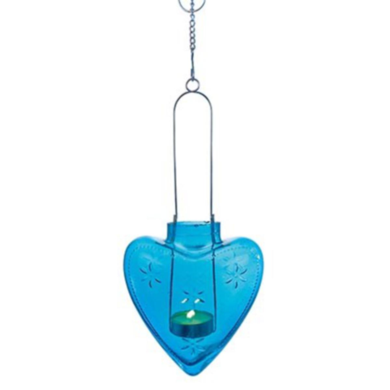 Special Offer Blue Glass Heart Hanging Decoration 14cm