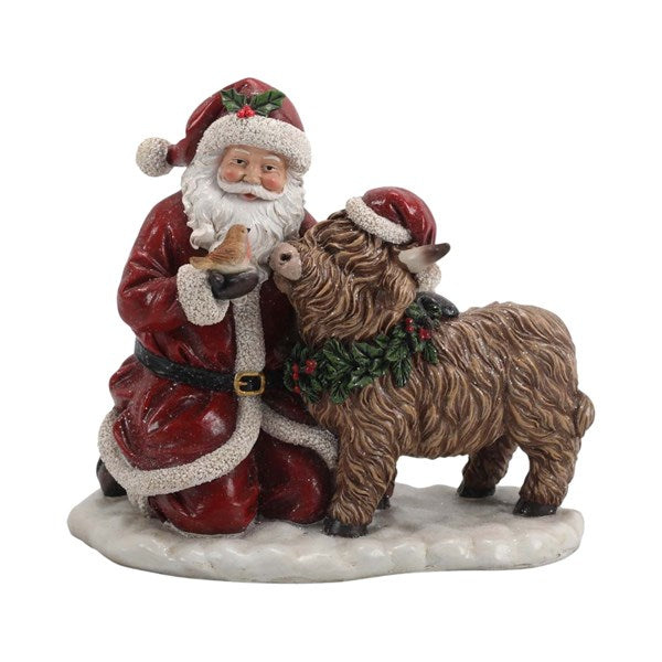 Santa with Highland Cow Christmas Ornament - 21cm