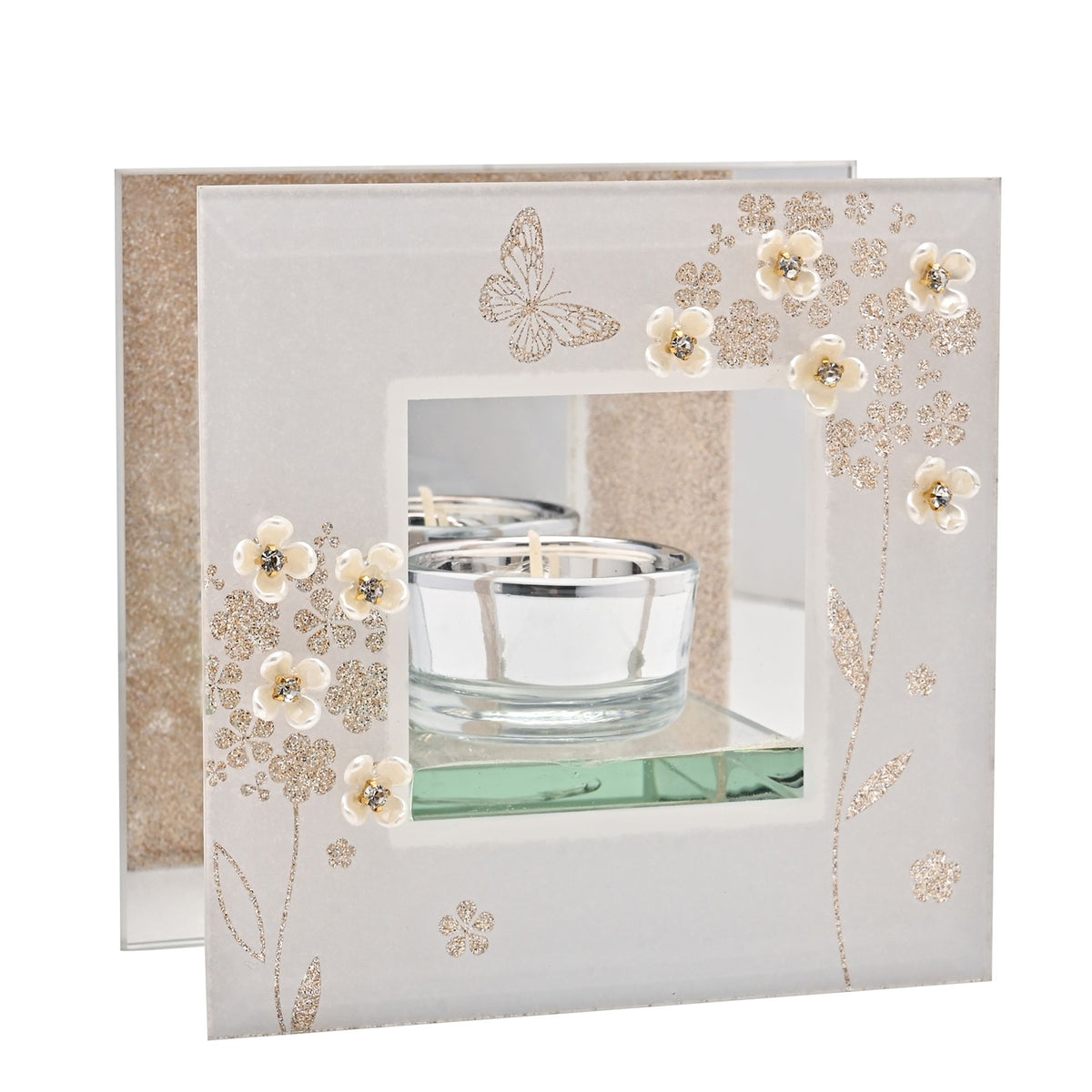 Sophia Glitter Butterfly Mirrored Tea Light Holder