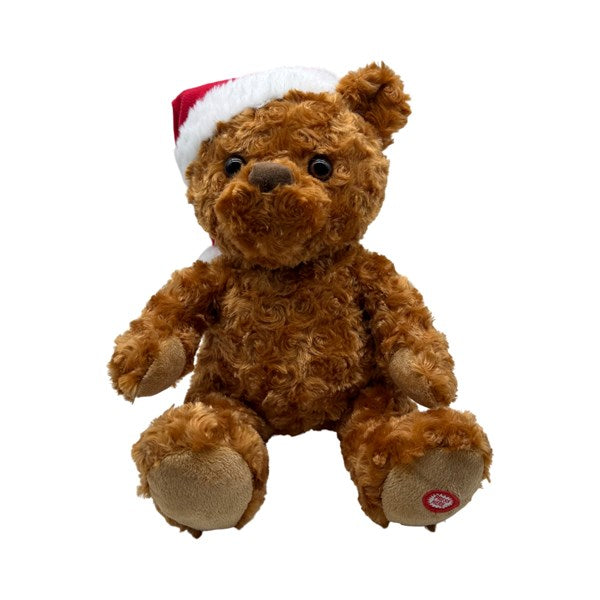 Animated Teddy Bear in Santa Hat - 30cm