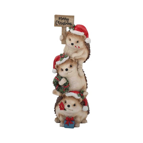 Stacked Trio of Christmas Hedgehogs Ornament - 7x21cm
