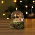 Resin Dear Snow Globe with Natural Leaf Base