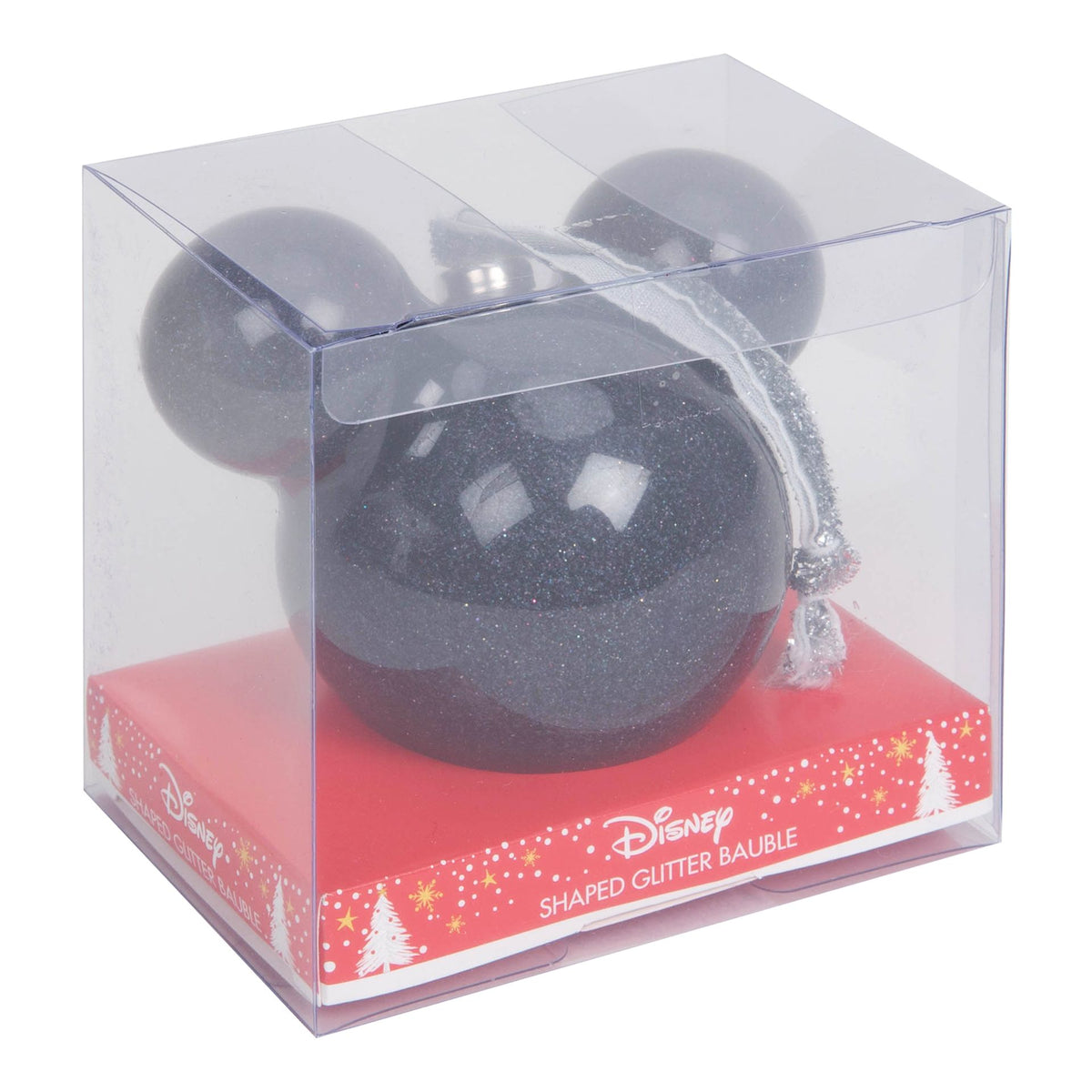 Disney Mickey Mouse Shaped Black Glitter Head Christmas Bauble