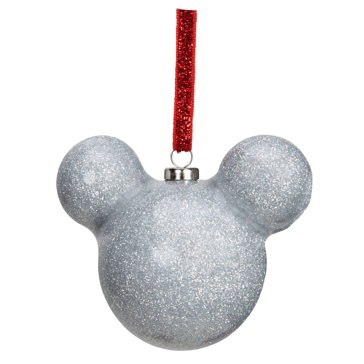 Disney Mickey Mouse Shaped Silver Glitter Head Christmas Bauble