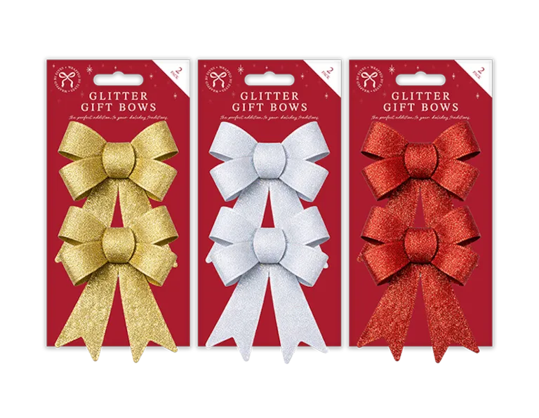 Christmas Glitter Gift Bows - Pack of 2