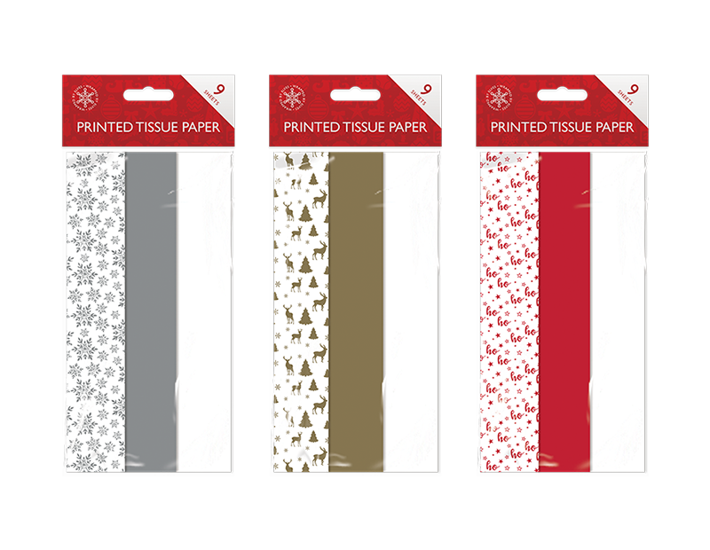 Christmas Printed Tissue Paper - Pack of 9