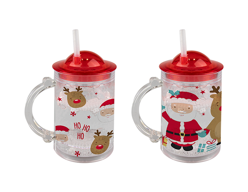 Novelty Christmas Kids Glitter Cup & Straw