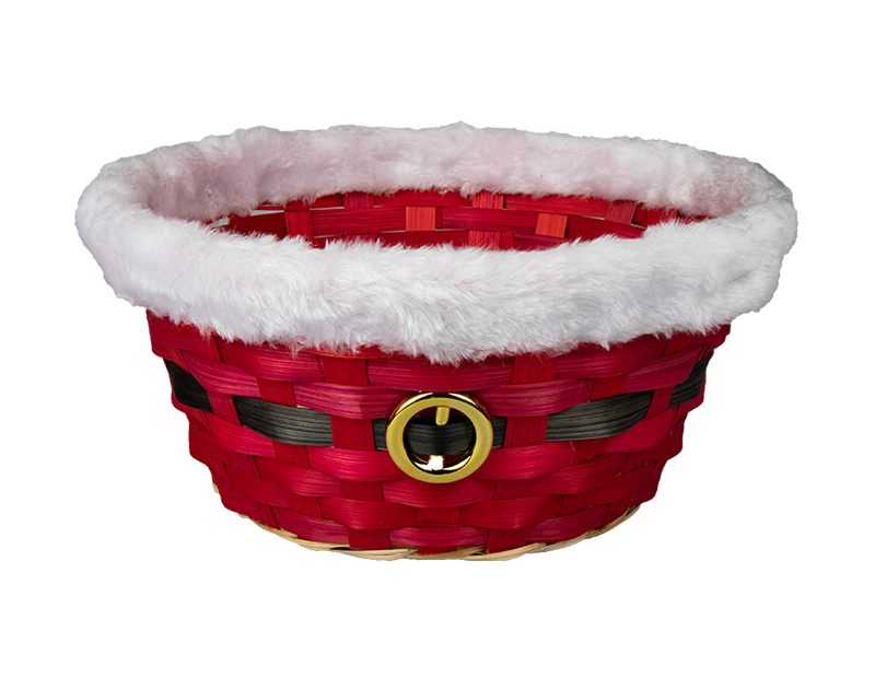 Christmas Santa Bamboo Basket with Fur Edge - 24cm x 11cm