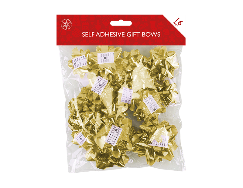 Pack of 16 Metallic Bows for Christmas Gift Presents