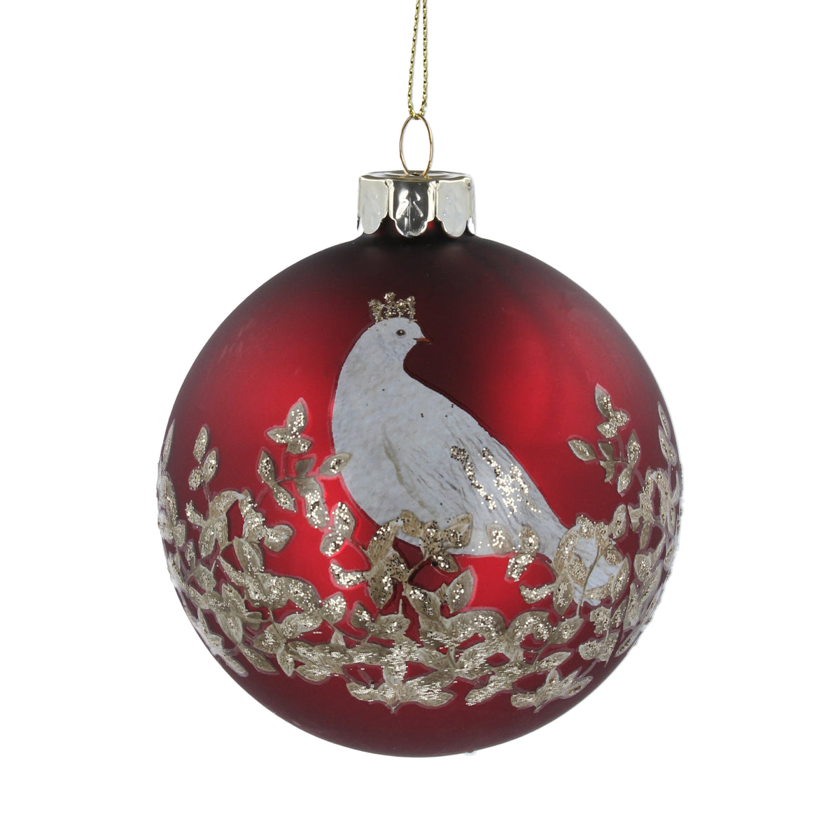 Gisela Graham - Matt Burgundy Glass Ball with Dove/Leaves Tree Decoration / Bauble