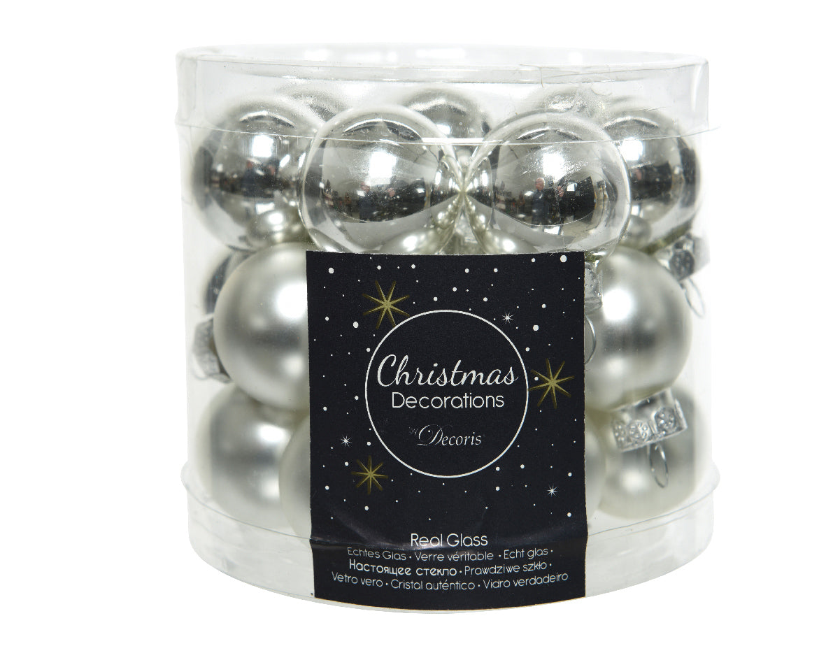 Silver Mixed Glass Baubles - Tube of 24