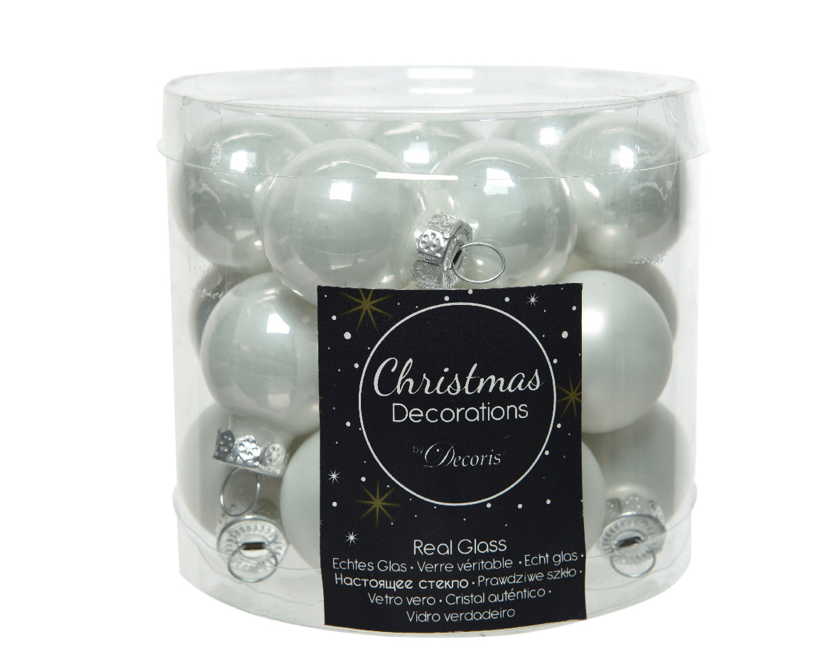 Winter White Mixed Glass Baubles - Tube of 24