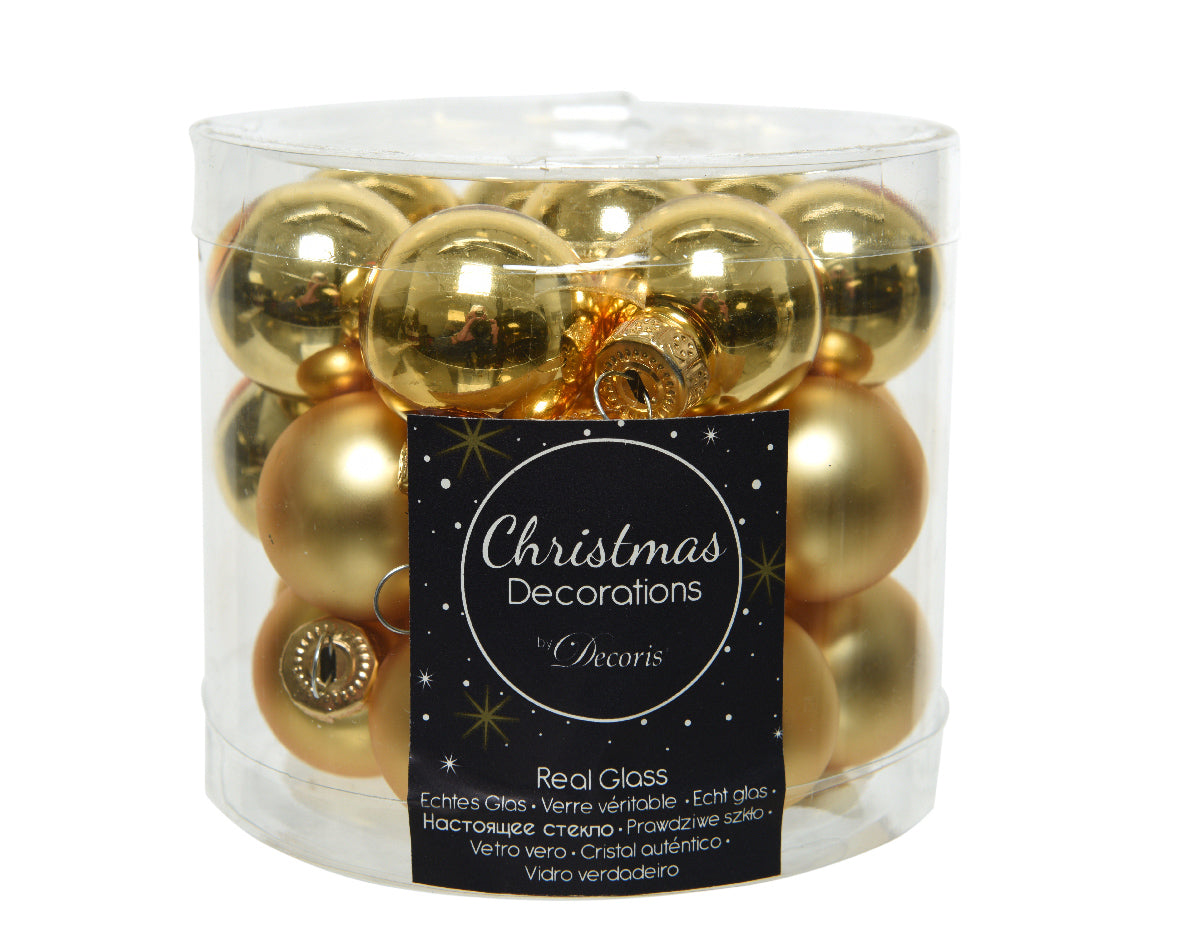 Light Gold Mixed Glass Baubles - Tube of 24