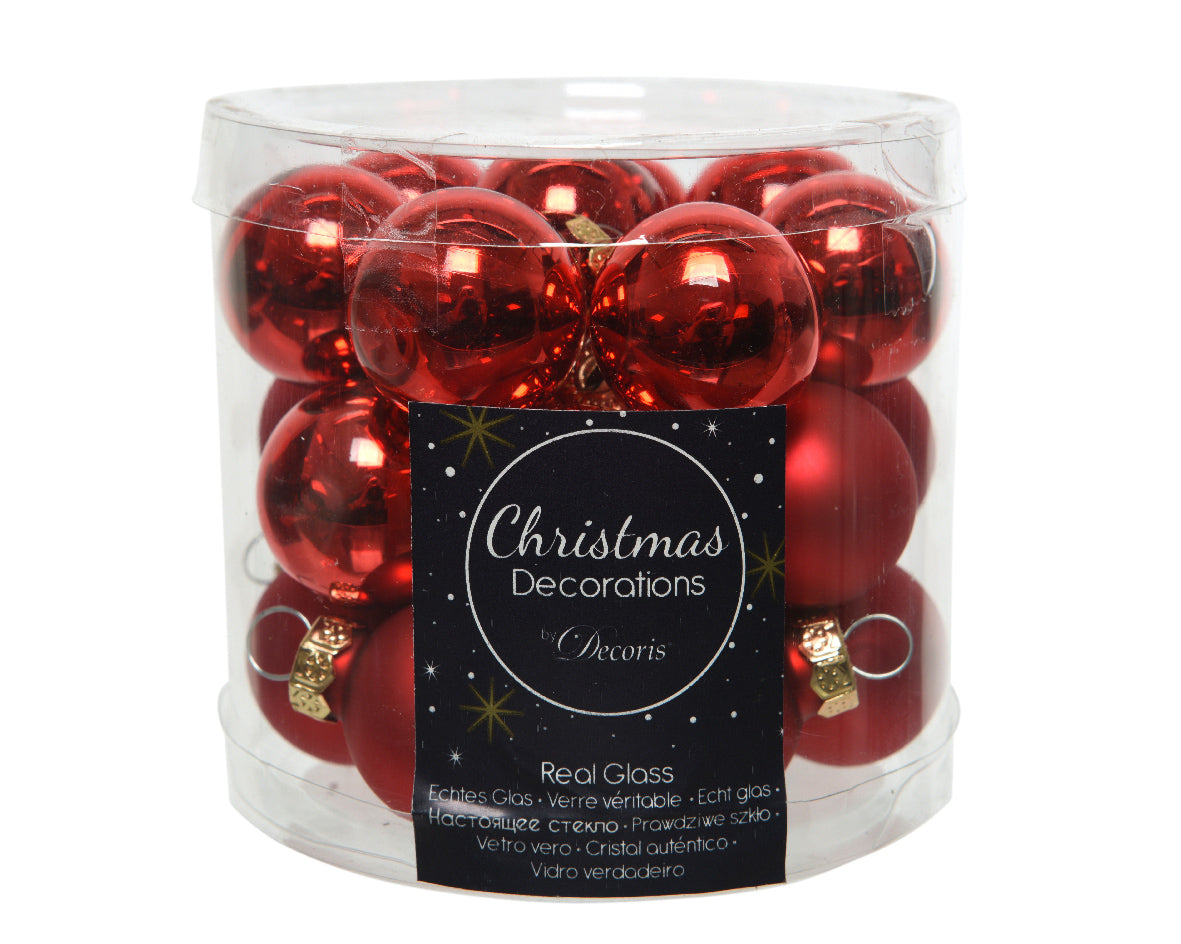 Christmas Red Mixed Glass Baubles 2.5cm - Tube of 24