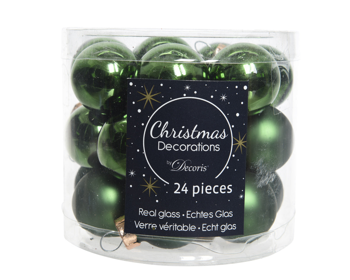 Pine Green Mixed Glass Baubles - Tube of 24