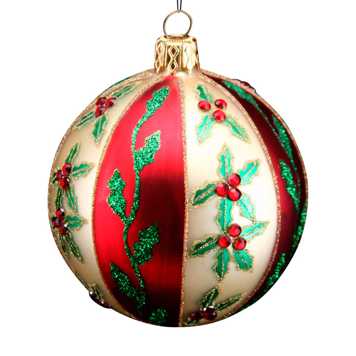 Gisela Graham - Red and Gold Nostalgia Holly Ball - 8cm