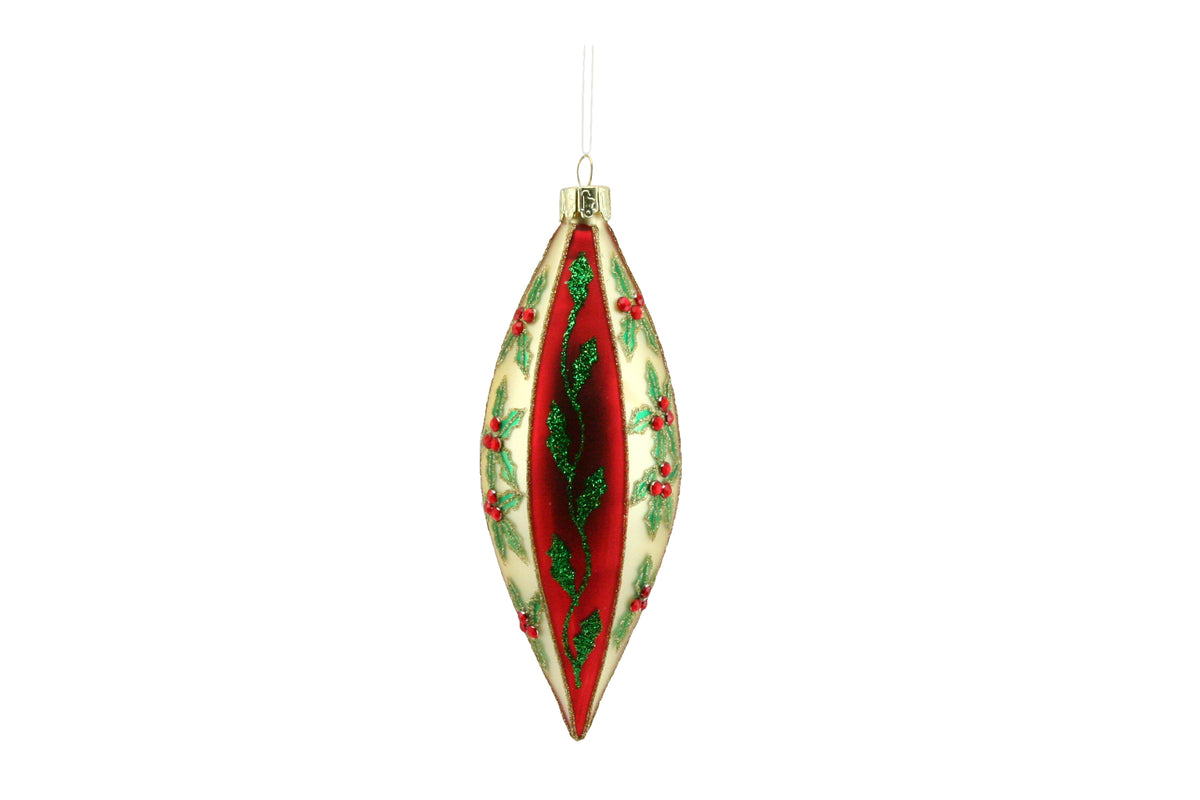 Gisela Graham - Red and Gold Nostalgia Holly Teardrop - 15cm