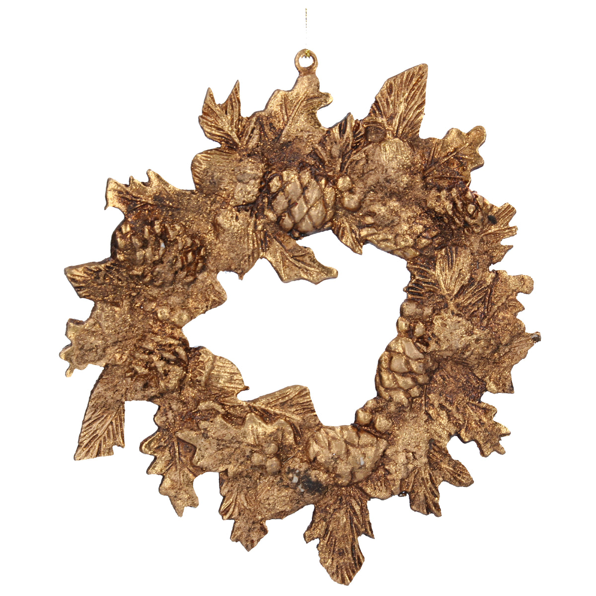 Gisela Graham - Antique Gold Acrylic Leaf/Cone Wreath / Tree Decoration / Bauble