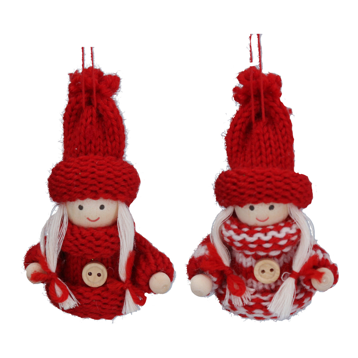Gisela Graham - Knitted Red Scandi Girl Tree Decoration
