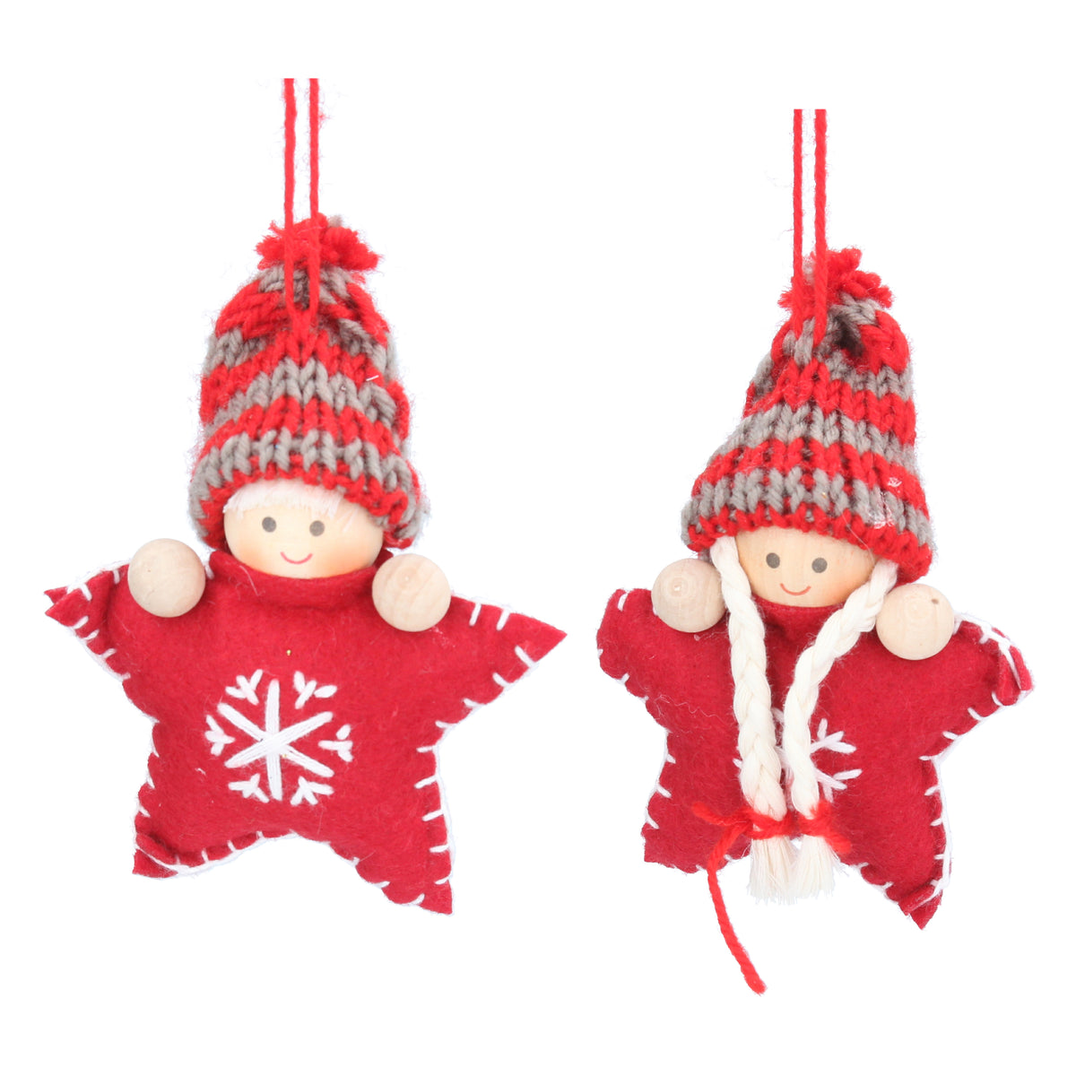 Gisela Graham - Red Fabric Boy/Girl Mini Star Hanging Tree Decoration