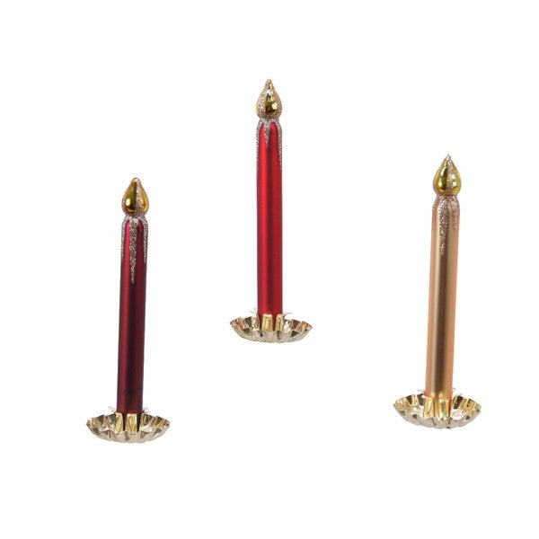 Glass Candles Clip on Christmas Tree Decorations - Box of 3