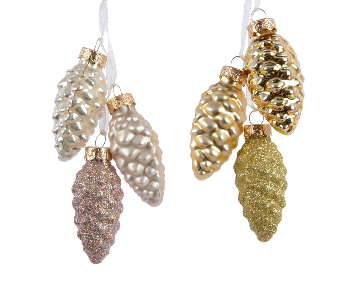 Hanging Glass Pinecone Bundle - Set of 3