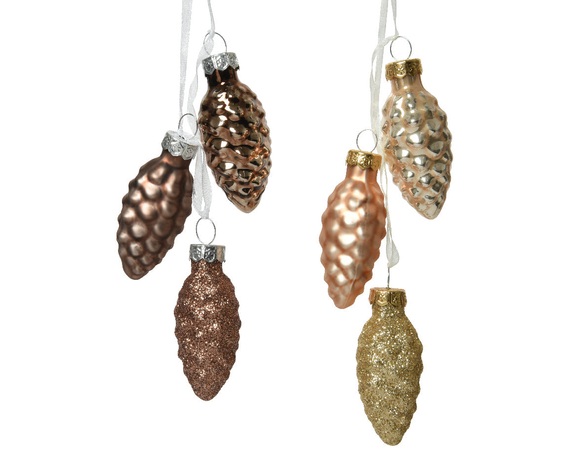 Hanging Glass Pinecone Bundle - Set of 3