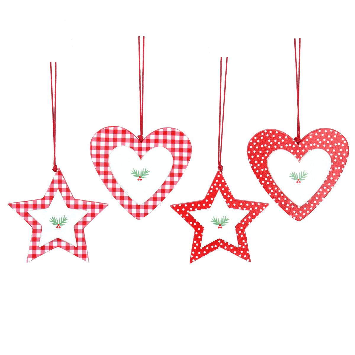 Gisela Graham - Red & White Gingham/Polka Dot Wooden Decoration