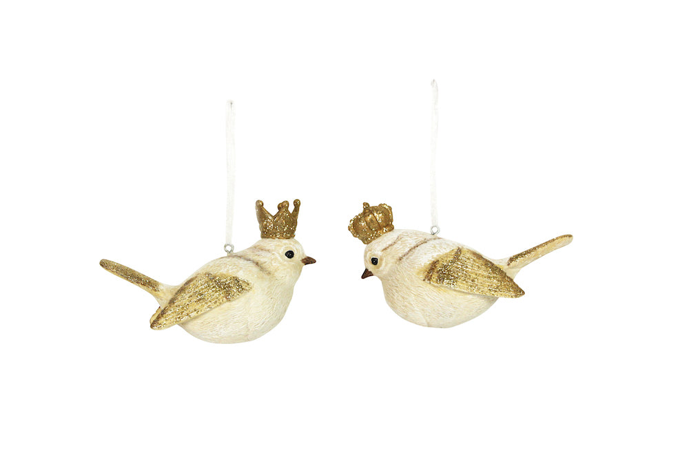 Gisela Graham - Golden Robin Bird with Crown Christmas Tree Decoration / Bauble
