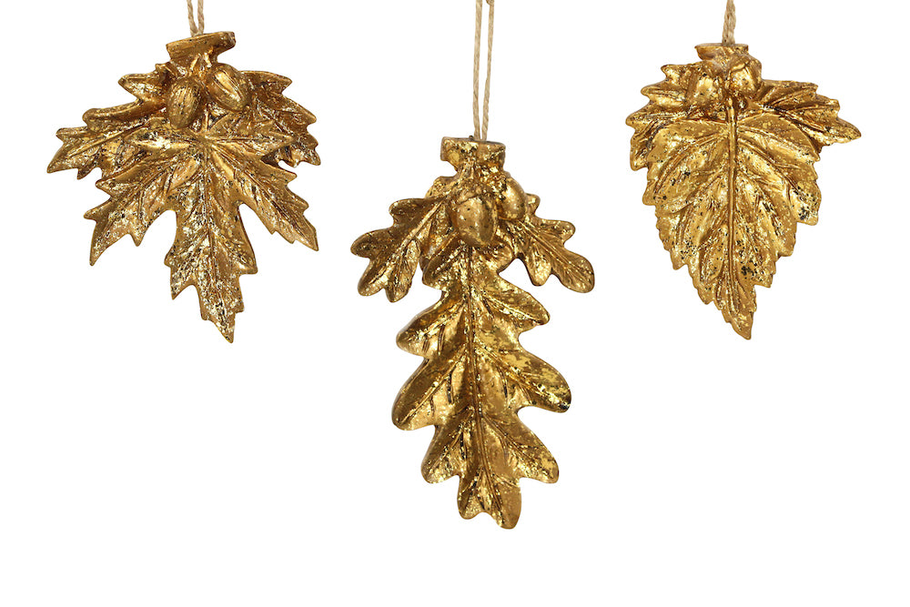 Gisela Graham - Gold Resin Leaf Christmas Tree Bauble - Single