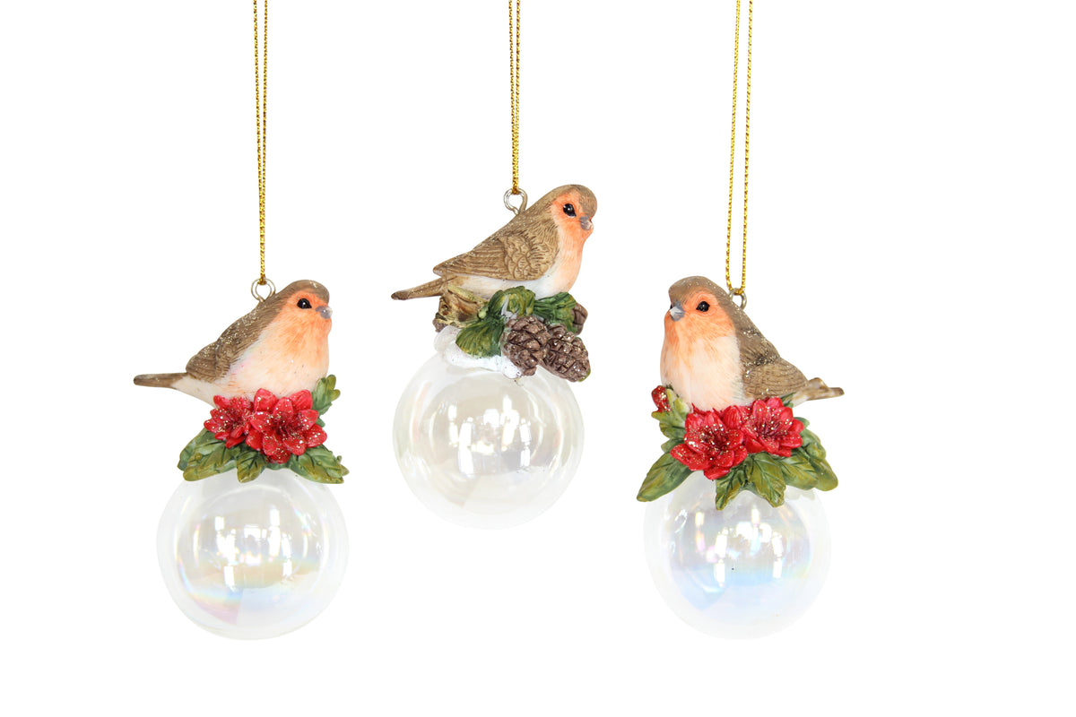 Gisela Graham - Resin Robin on Soap Bubble Christmas Tree Bauble - Single