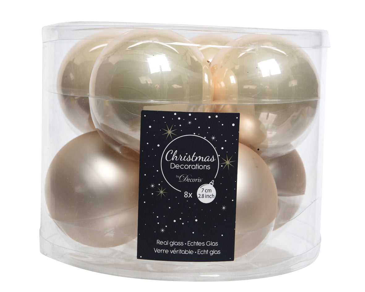 Pearl Mixed Glass Baubles - Tube of 8 7cm