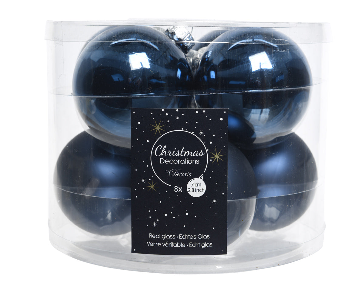 Night Blue Mixed Glass 7cm Baubles - Tube of 8