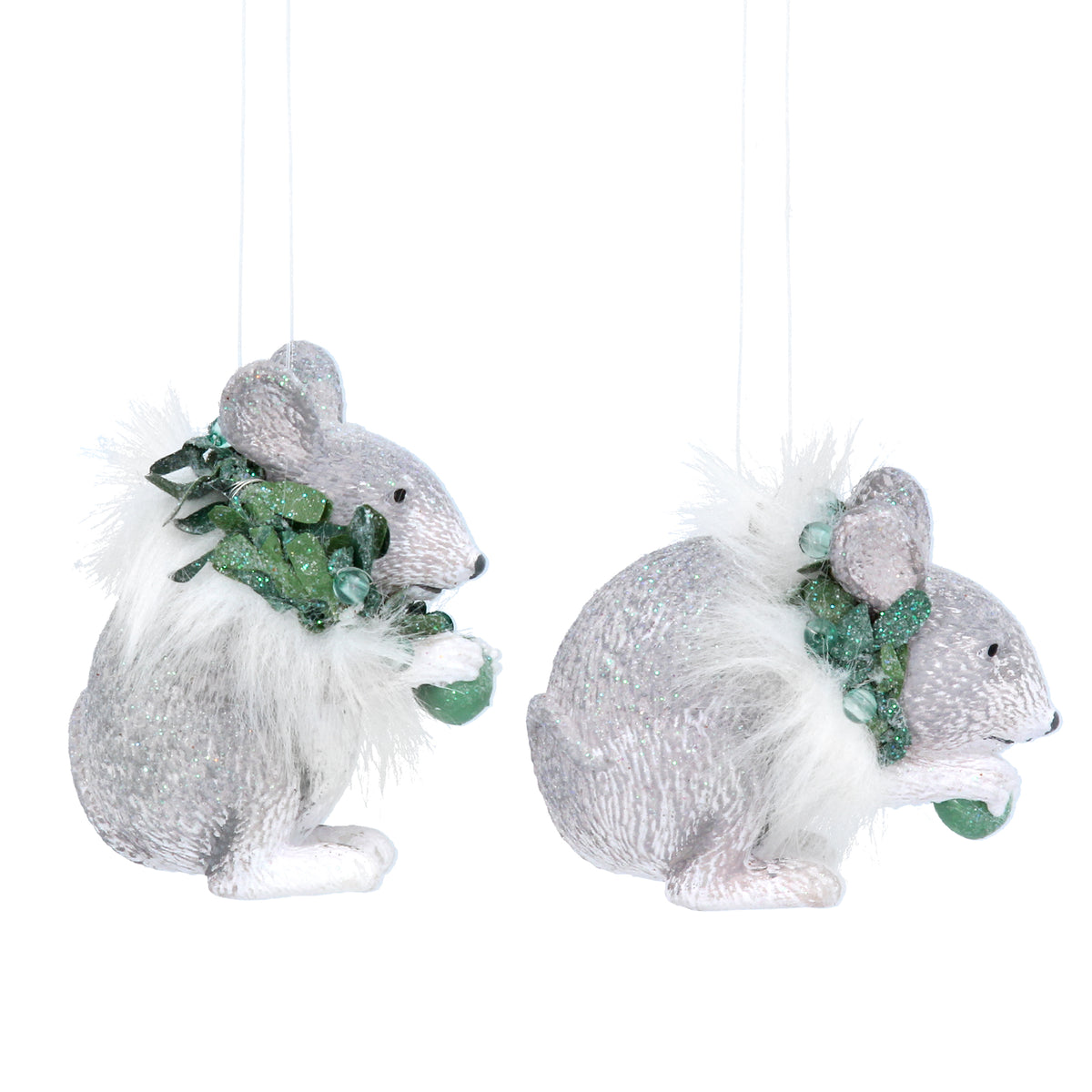 Gisela Graham - Resin Mouse with Leaf/Faux Fur Wreath / Tree Decoration