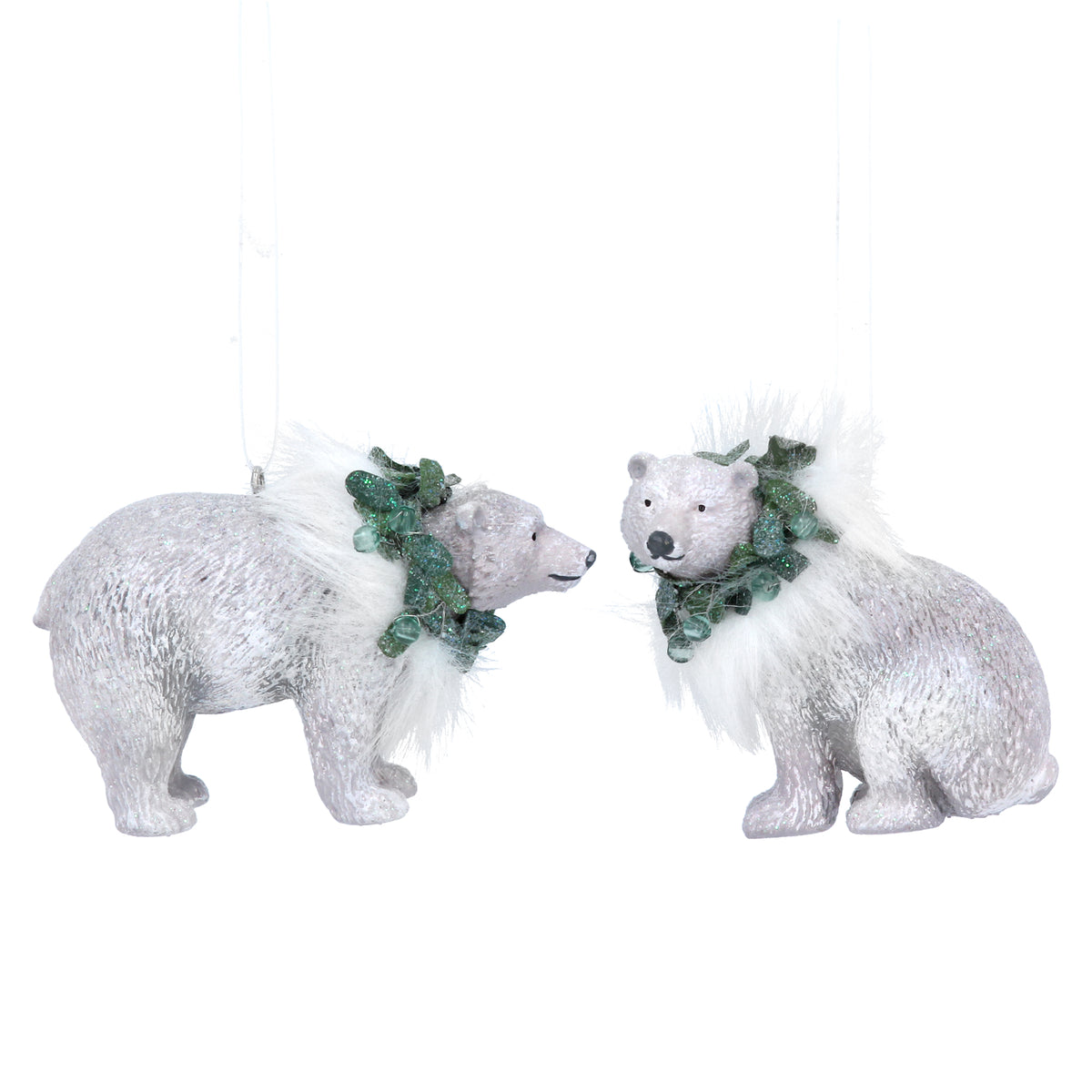 Gisela Graham - Resin Bear with Leaf/Faux Fur Wreath / Tree Decoration