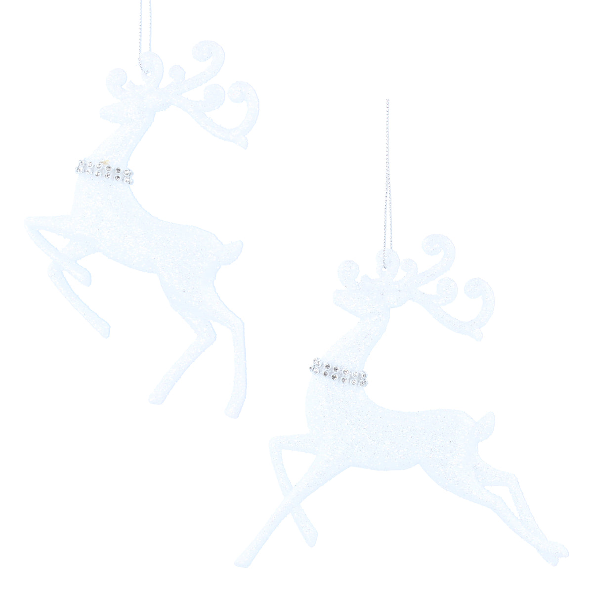 Gisela Graham - White Glitter/Diamante Acrylic Reindeer Tree Decoration
