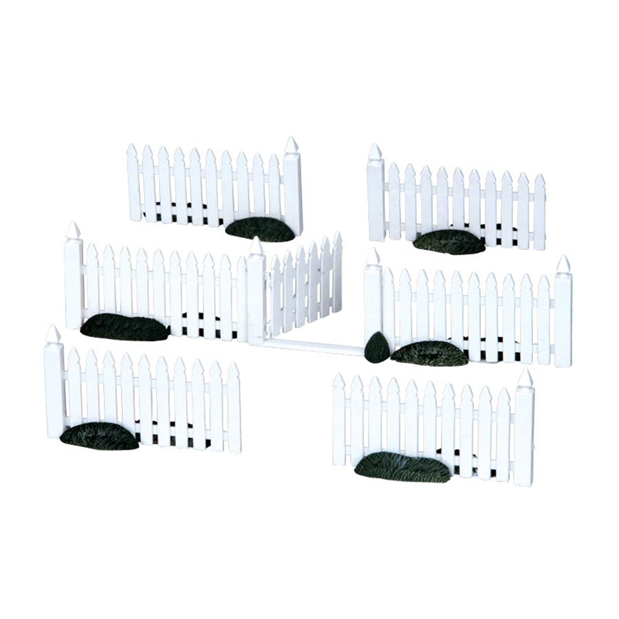 Lemax Plastic White Picket Fence Christmas Village Accessory - Set of 7