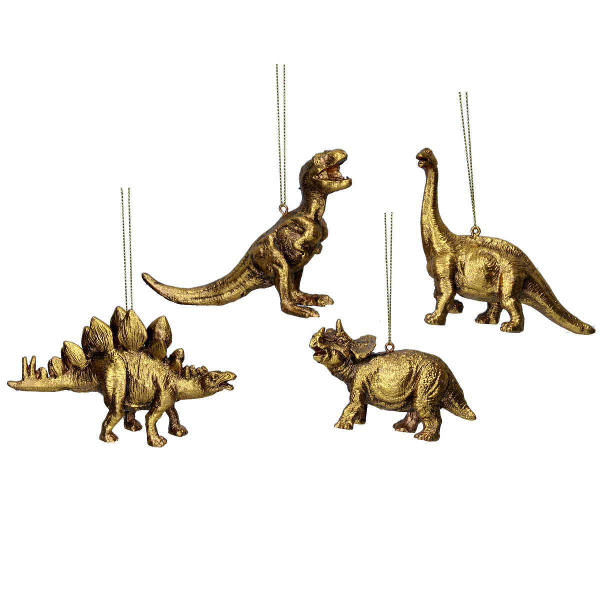 Gisela Graham - Old Gold Resin Dinosaur Tree Decoration - Single