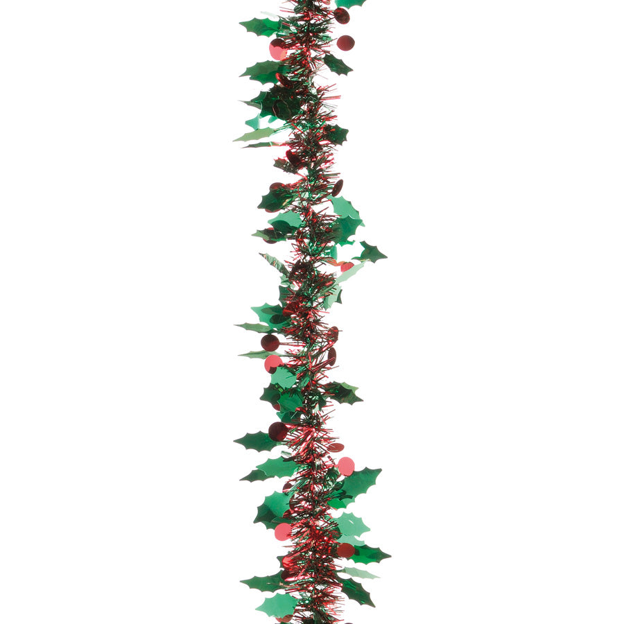 Green Holly and Red Berry Tinsel