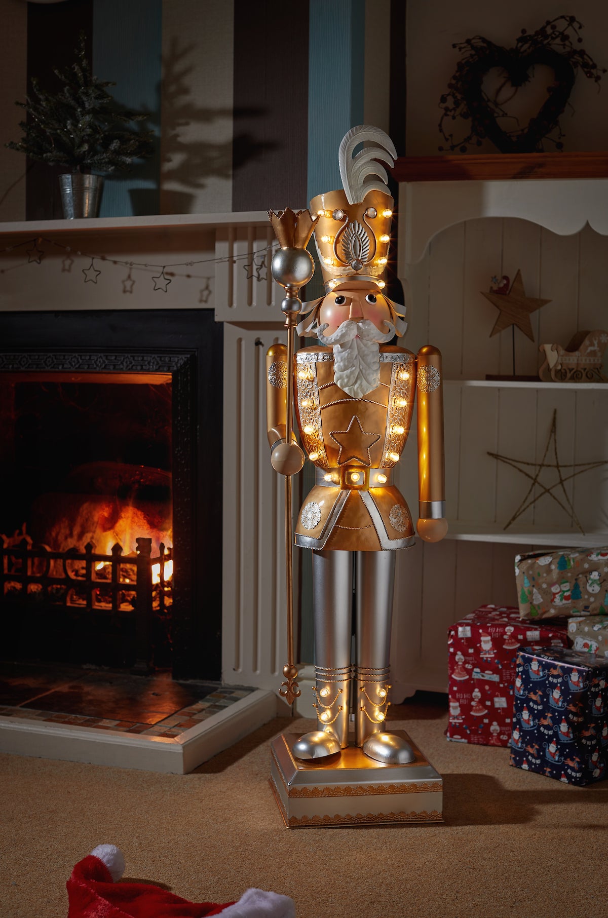 InLit Giant LED Light Up Nutcracker Gold and White 119cm Southwood